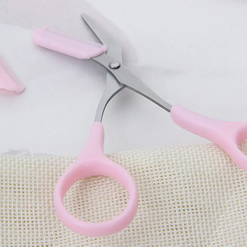 Shellhard 1pc Portable Women Eyebrow Trimmer Scissors Comb Eyelash Hair Cutter Remover For Makeup Tool