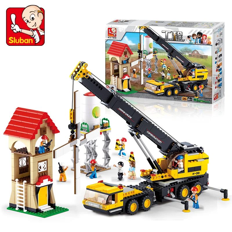 

SLUBAN 0553 Block Engineering Crane Vehicles Model 767Pcs DIY Educational Building Toys Gift For Children