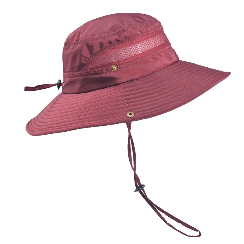 Breathable Wide Brim Hat Outdoor Sun Protection Mesh Safari Cap for Travel Fishing Hunting big Brim sun cap hat#35 - Цвет: Красный