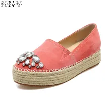 XIUNINGYAN/женские лоферы на плоской платформе; слипоны из натуральной кожи; эспадрильи для отдыха; брендовая дизайнерская женская обувь со стразами