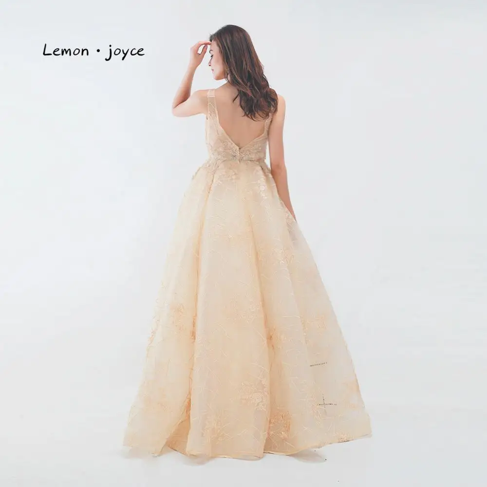 Lemon joyce длинное вечернее платье цвета шампанского 2020 новые платья с аппликацией