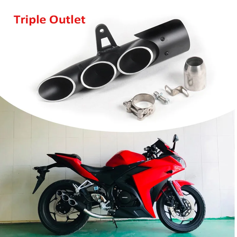 

Motorcycle Racing Exhaust Pipe Double Outlet Triple Outlet Exhaust Pipe Muffler Silencer Tip Tail Pipe for Universal ATV Bike