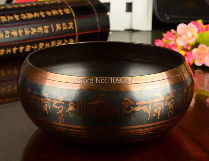 

Rare Superb Tibetan OM Ring Gong YOGA Singing Bowl Size 17-18cm Copper Silver bowl Dragon