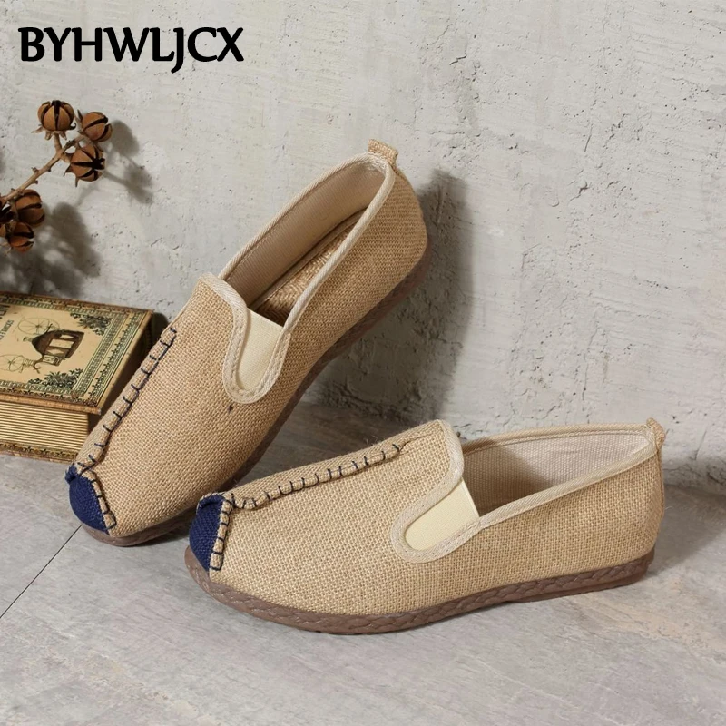 

Fashion straw men's flat shoes casual linen breathable espadrilles summer large size sneakers for men home daily shoes