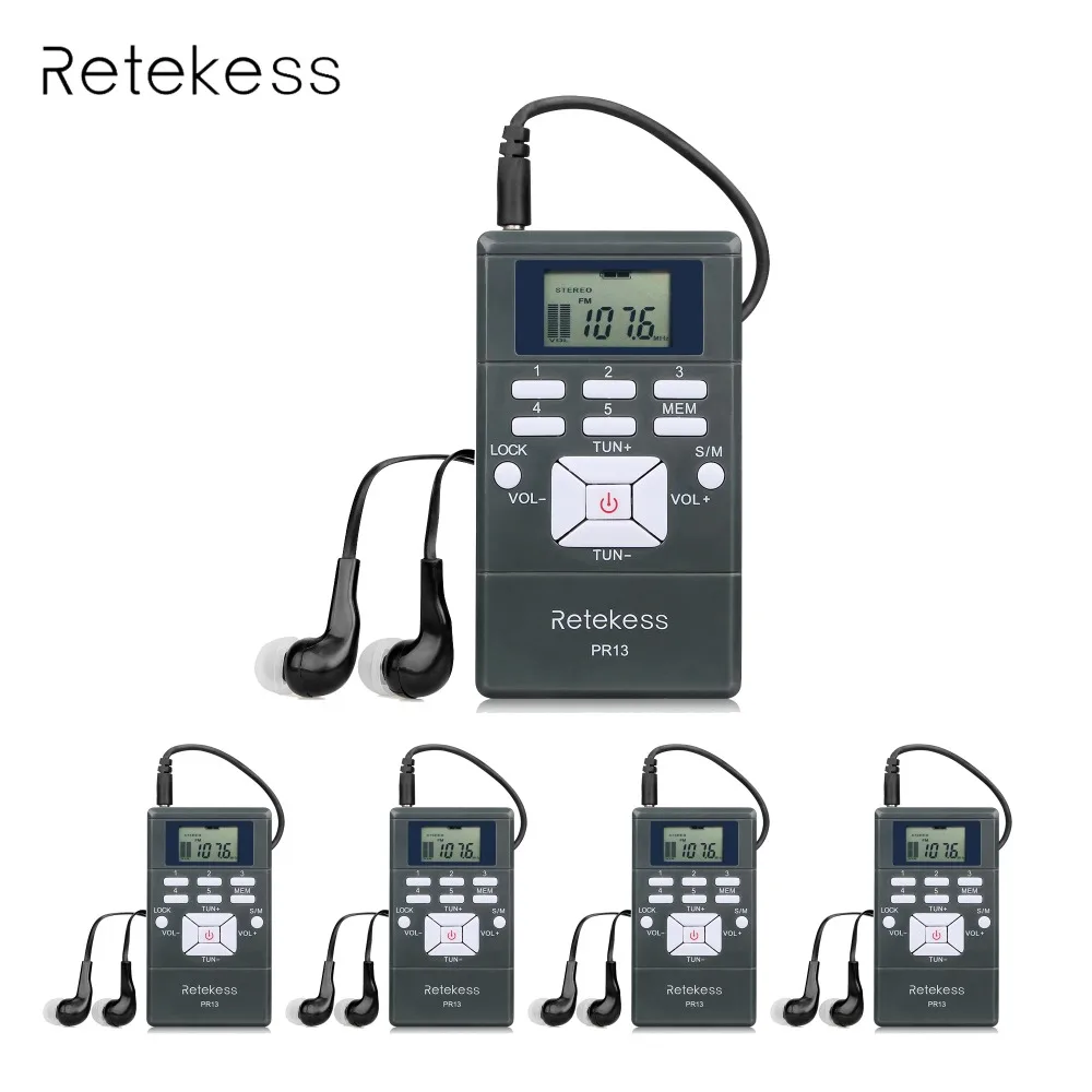 5pcs DSP Stereo FM Radio Digital Clock Receiver Mini Portable Radio Station For Meeting Simultaneous Interpretation 2 Colors