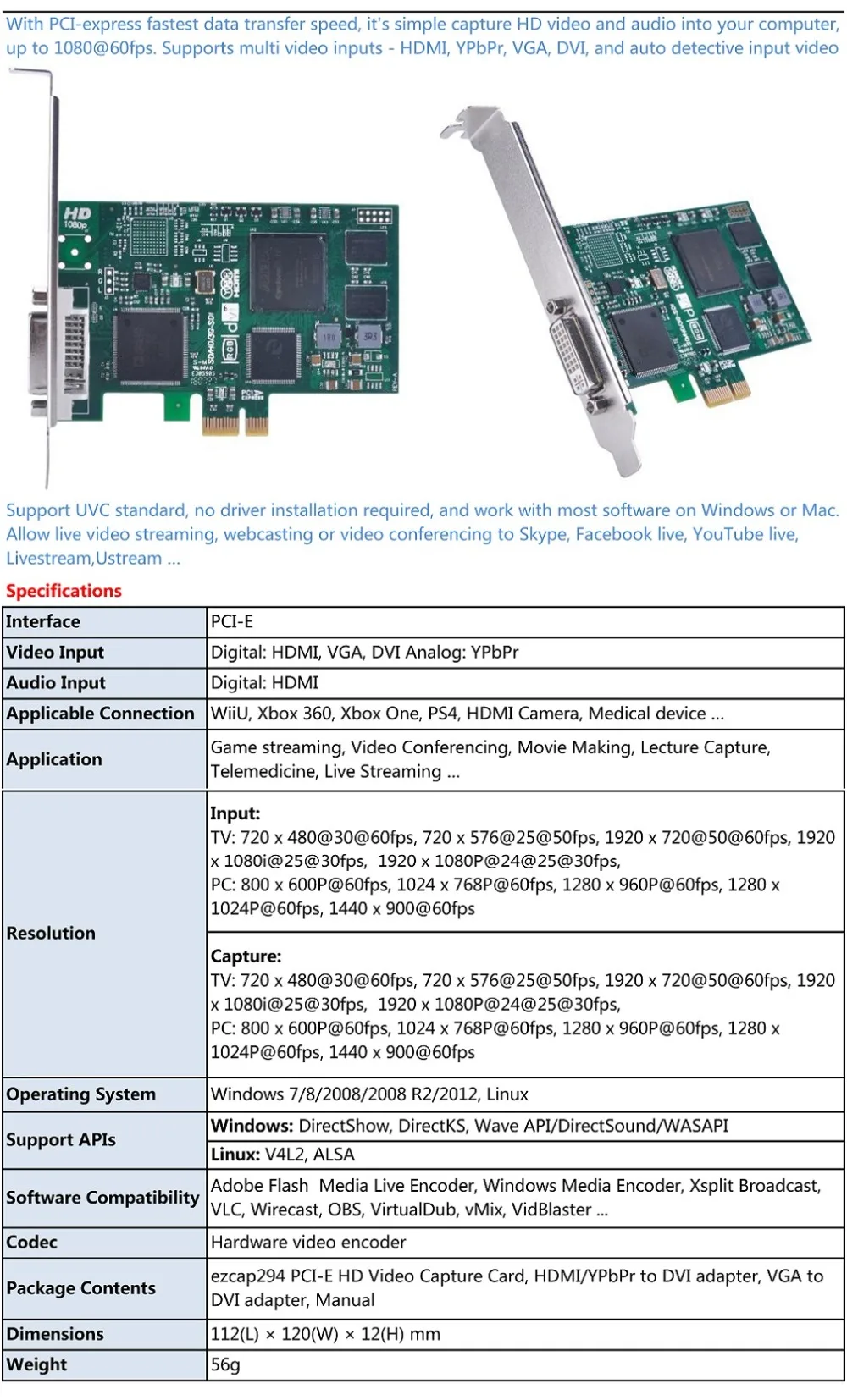 Ezcap294 PCI E игры Capture Card HDMI 4 К 30 P Вход Выход устройства захвата видео для PS3/4 Xbox One/360 WiiU nintendo Транслируй