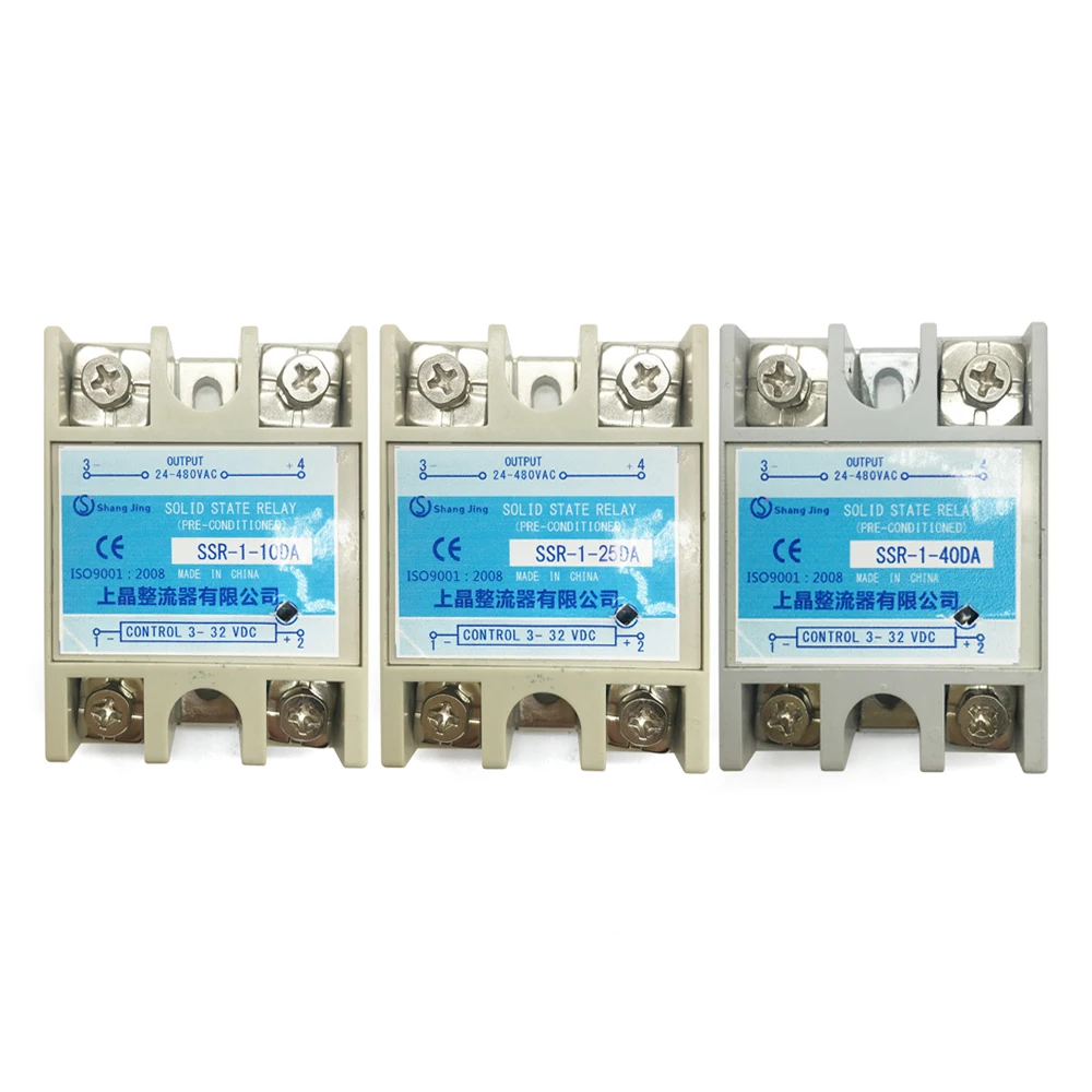 

Good quality newly 10A 25A 40A DC control AC solid state relay SSR contactless switch function input 3~32VDC output 24~480VAC