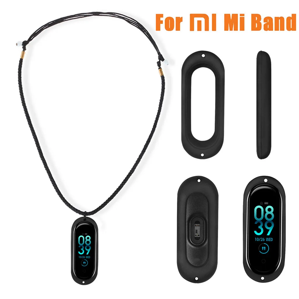 

Knitted Fashion Necklace With Rubber Pendant Holder For Xiaomi Mi Band 4 wearable devices smartwatch relogio inteligente#T10