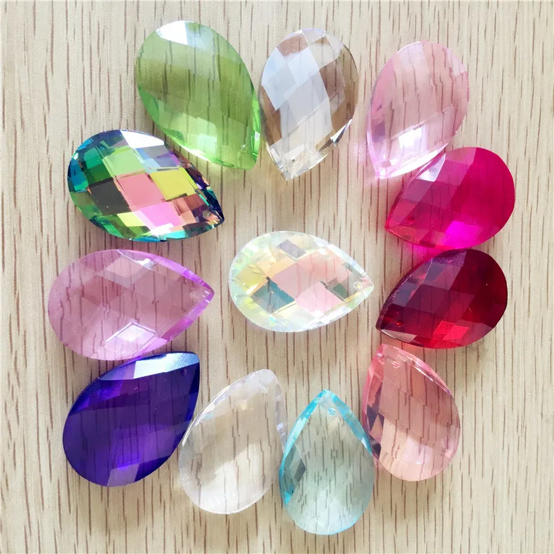 

Newest Hot 50pcs 38*25mm Crystal Chandelier Prism Various Color Glass Lighting Suncatchers For Home Decoration DIY Part