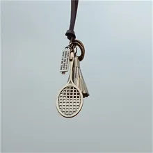 Nuevo vintage raqueta de badminton tenis colgantes ronda Cruz cadena larga de cuero para hombre o mujer collar de regalo de la joyería