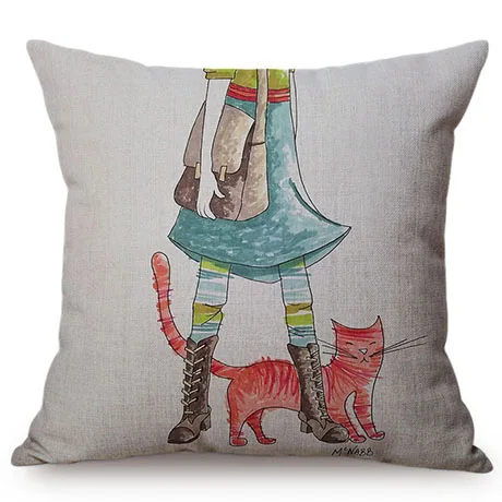 Nordic Water Color Cute Cat Crayon Painting Home Decoration Throw Pillow Cover Pet Cat Children's room Chair Seat Cushion Cover K111-3
