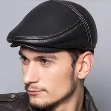 Мужские береты из натуральной воловьей кожи, Высококачественная модная мужская шапка из натуральной кожи для взрослых, регулируемые шапки в полоску