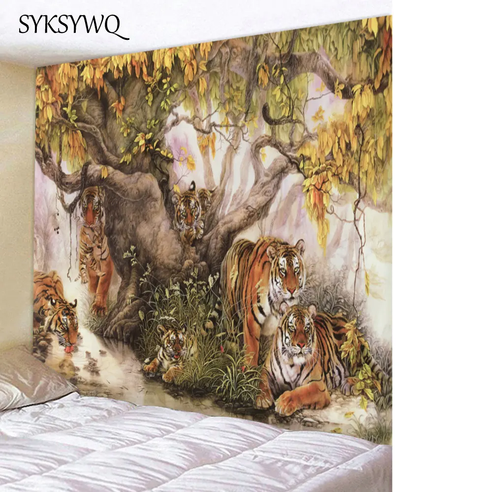 

Forest Tiger Wall Carpet Blanket Wall Hanging Bohemian Bedspread Dorm Decor Tapestries Table Cloth