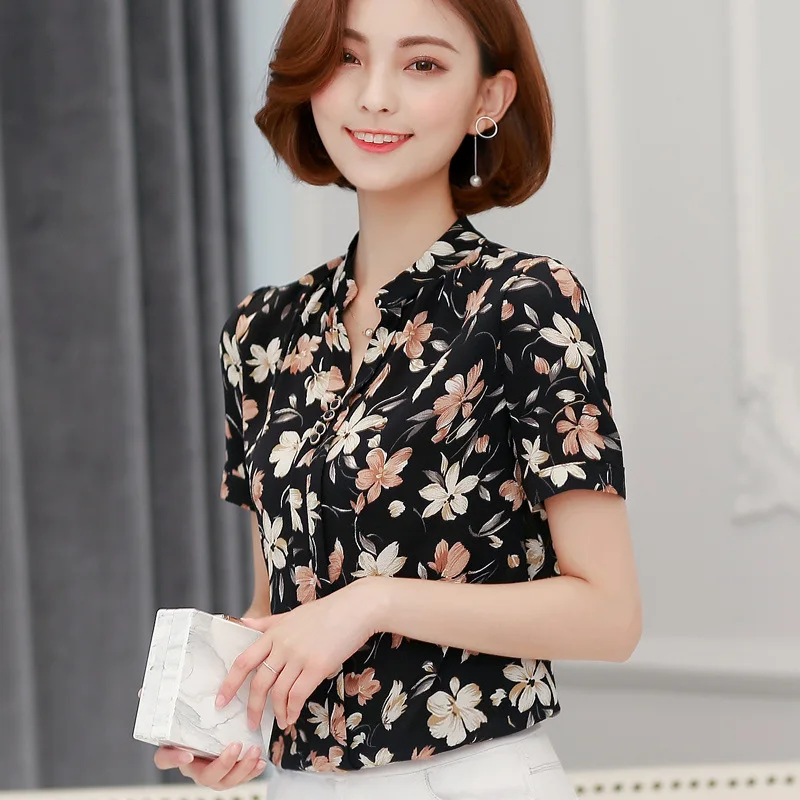 Summer Women Blouses Top Elegant Work Women Thin Blouses Workwear