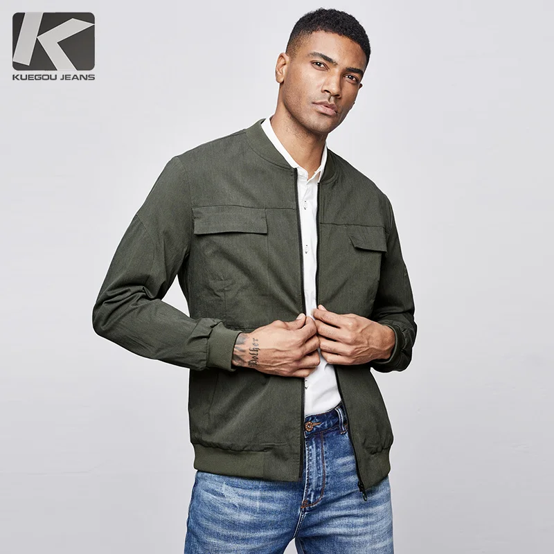 

KUEGOU 2019 Autumn Cotton Casual Jacket Men And Coats For Outwear Hip Hop Baseball Varsity Bomber Pilot Vintage Clothes 08032