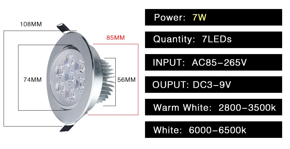 LED Downlight 3W 5W 7W 9W 12W 15W Round Recessed Lamp  Kitchen Indoor LED Spotlight (9)