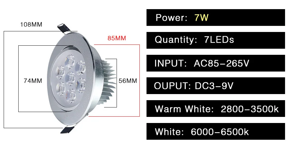 Светодиодный светильник 3 Вт 5 Вт 7 Вт 9 Вт 12 Вт 15 Вт круглая Встраиваемая светодиодная лампа 85-265 в включить драйвер Светодиодный точечный светильник для гостиной кухни