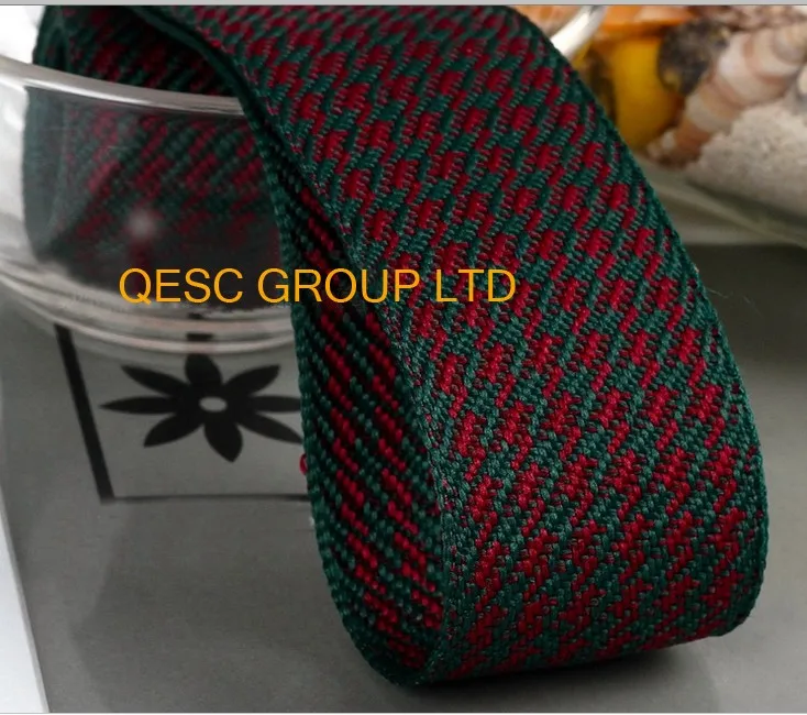 

NEW 38MM GREEN RED Houndstooth hemp cotton ribbon Plaid ribbon for fascinator hair accessory dress hat bag decoration belt