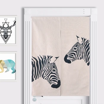 

Nordic Deer head Zebra Bear Animal Simple modern Door Curtain Linen Tapestry Study Bedroom Home Decor Bedroom Kitchen Curtain