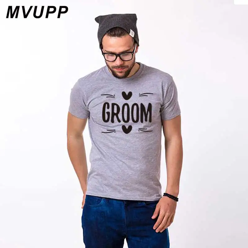 MVUPP BRIDE GROOM letter printing couples t shirt for lovers clothes summer cotton Tops husband wife femme funny clothing - Цвет: Men