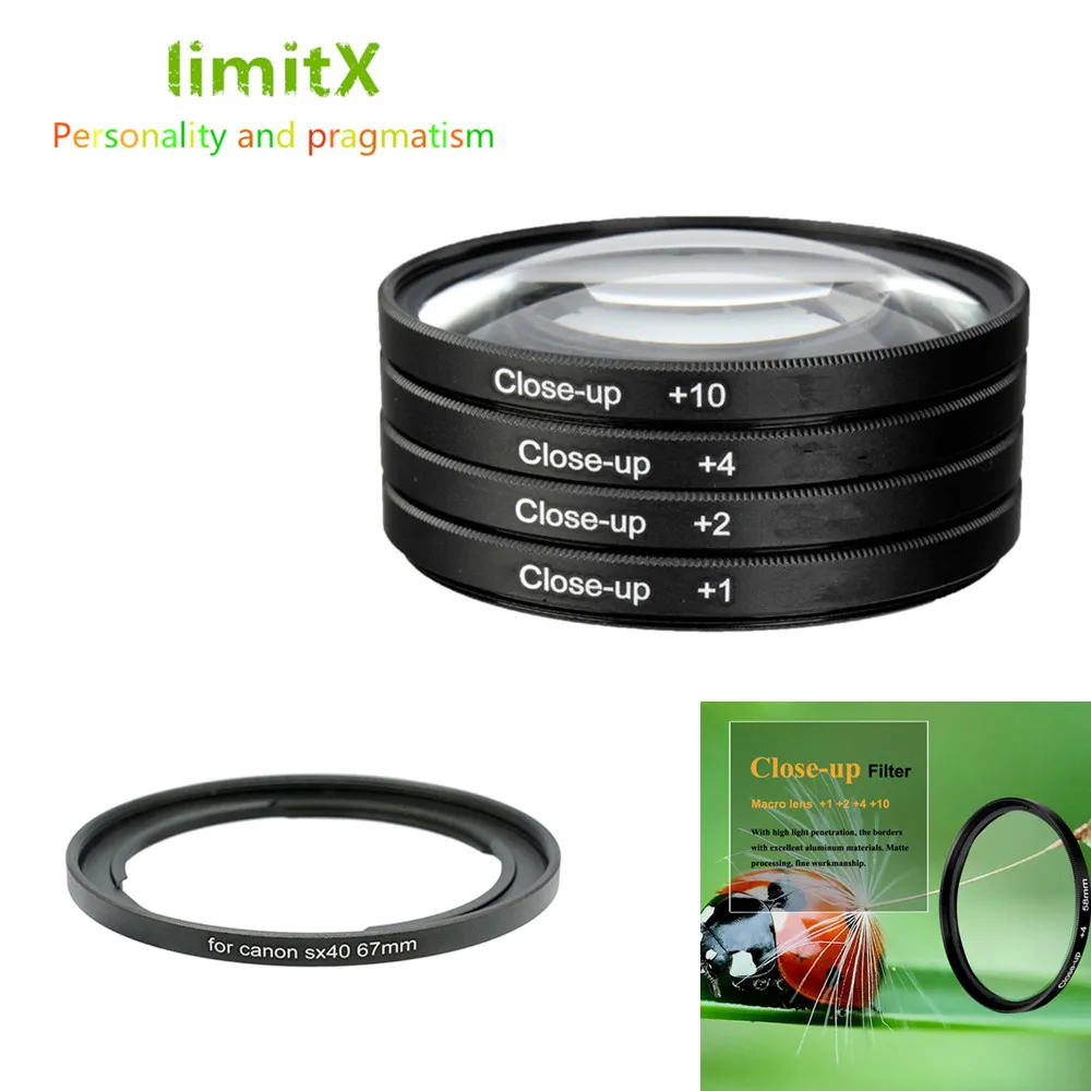 

limitX Close Up Filter Set & filter Case (+1+2 +4 +10) & Adapter Ring for Canon Powershot SX540 SX530 SX520 HS Digital Camera