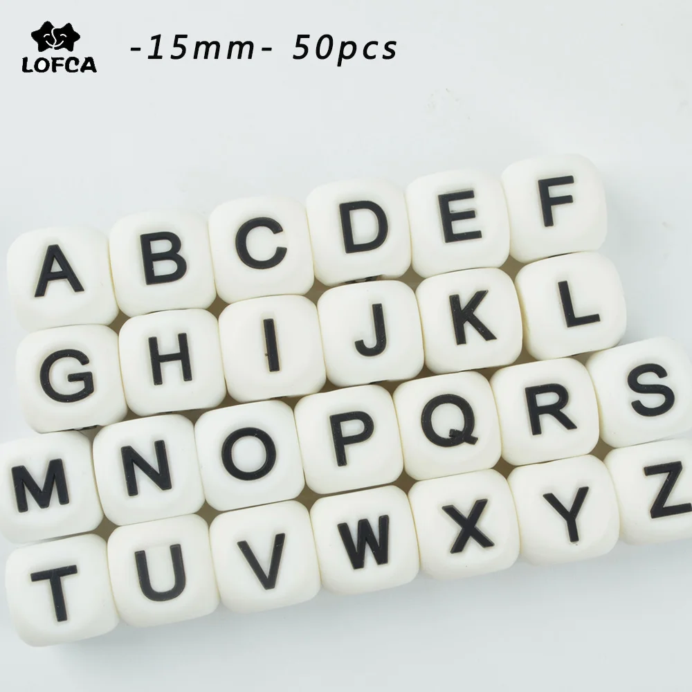 LOFCA Silicone Alphabet Beads 50pcs Teethers Beads BPA free Food Grade For Baby Toys DIY Accessories Nursing Necklace Making