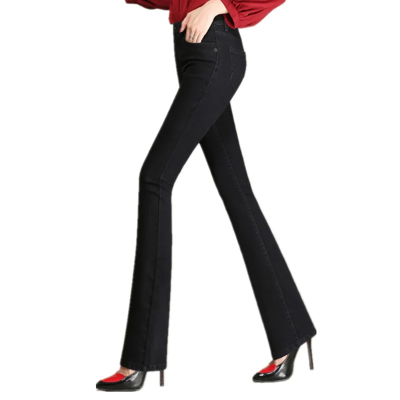 ACRMRAC женские джинсы весна и осень расклешенные брюки женские широкие брюки джинсы брюки эластичные тонкие джинсы для женщин - Цвет: Черный