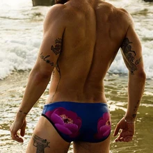 Плавки для плавания с цветочным принтом, дышащие эластичные хлопковые пляжные плавки, одежда для плавания, купальный костюм, мужские трусы для пляжа