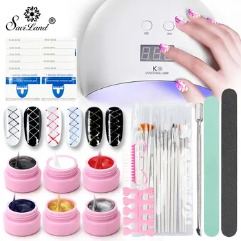 

Saviland 18Pcs 24W Gel Nail Lamp Set Wire Drawing Nail Gel Paingting Varnish Pulling Silk Spider Nail Art Tools DIY Nail Kits