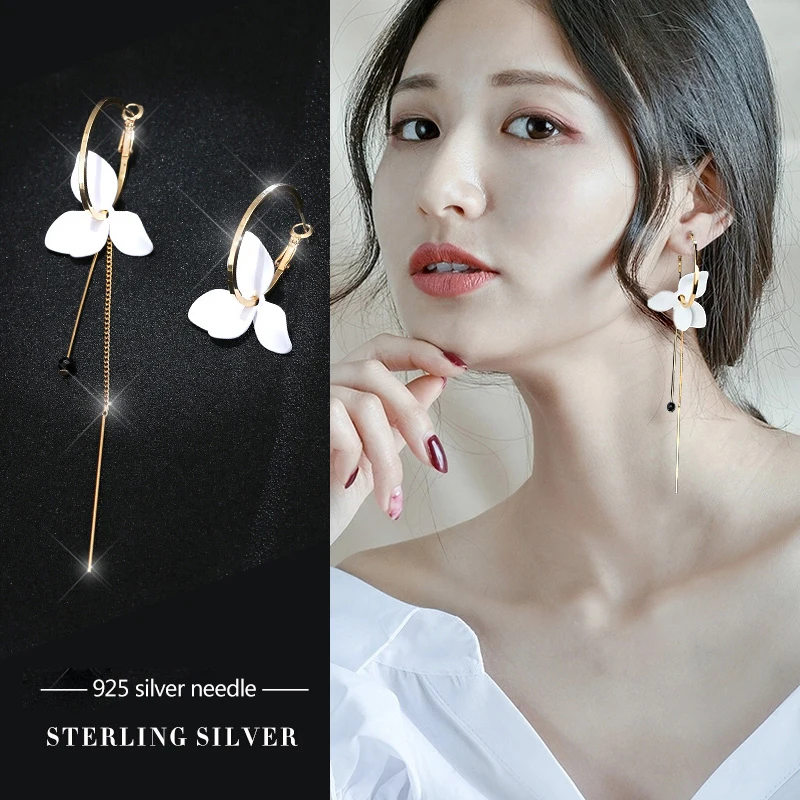

925 silver ear ring female tassel long earrings female butterfly earrings fashionable Japanese and Korean style earrings