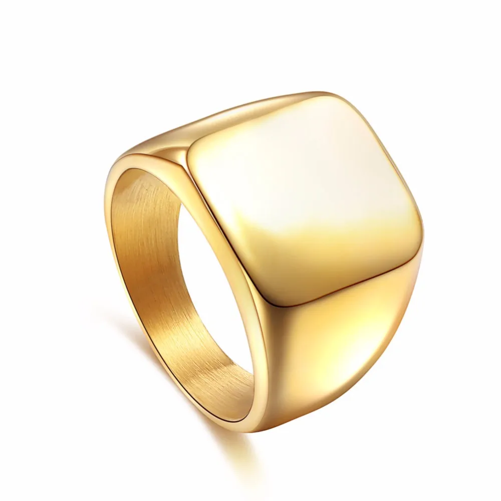 Fashion Rings Square Big Width Signet Rings 24K Titanium Steel man Finger Silver Black Gold Men Ring Jewelry anel New