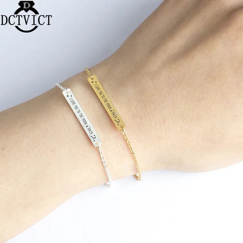 GORGEOUS TALE New Arrival 2017 Stainless Steel Bar Bracelet Bangle I Love You To The Moon And Back Lettering Pulseira Feminina|star bracelet|chain