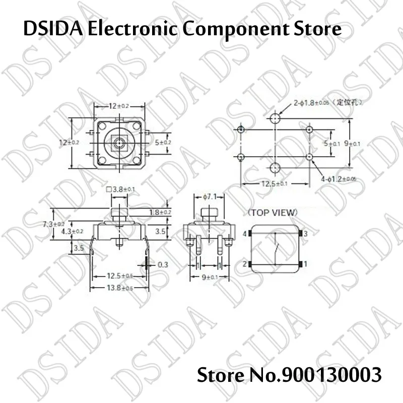 10 шт PCB 12*12*7 3 мм 4 контактный тактовый мини кнопочный переключатель 12x12x7 4p SMT