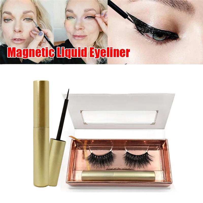 

2Piece Set False Eyelashes Liquid Eyeliner with A Three-magnetic Mink 1pair False Eyelashes Waterproof Quick-drying Not Faint