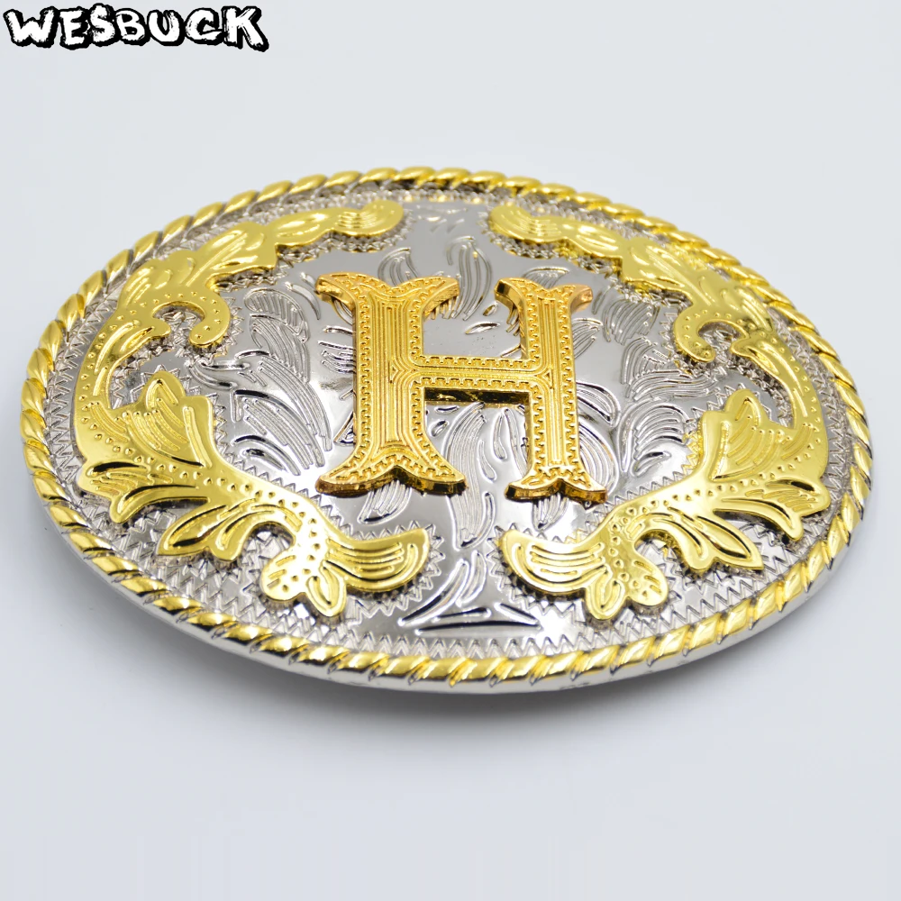 WesBuck New Style Western Men Women Golden Initial Letter H Belt Buckle