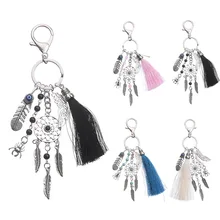 Ручной работы Натуральный камень брелок Ловец снов брелок Ленточки перо Брелок Для женщин серебро Boho Jewelry брелок подарок для Для женщин