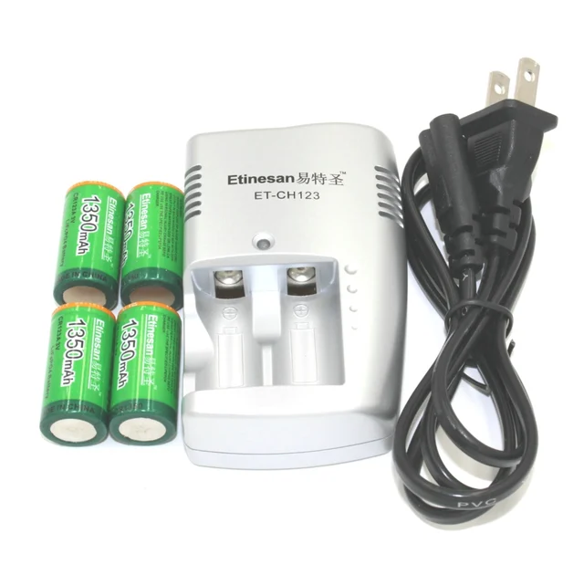 4pcs CR123A 1350mAh 3v Li ion Battery Rechargeable Etinesan Batteries