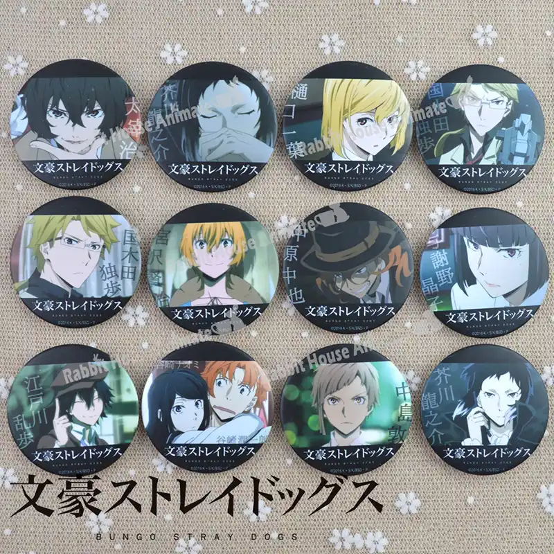 16pc Anime Bungo los perros callejeros Dazai Ranpo Izumi Kyouka Metal Insignia Pin Broche 58mm