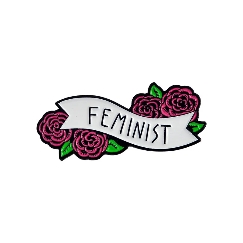 Feminist enamel pin girl power pins brooch flower badge