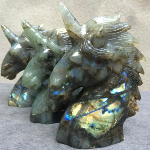 

Natural labradorite Handcrafted Unicorn Skull Figurine, Healing Energy Carved Crystal Gemstone-1pc