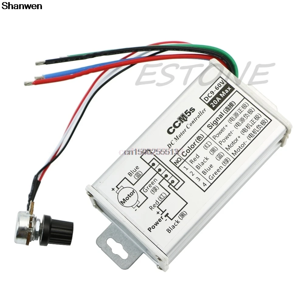 

DC 9V 12V 24V 48V 60V 20A Motor Speed Controller Regulator Driver PWM 25KHz