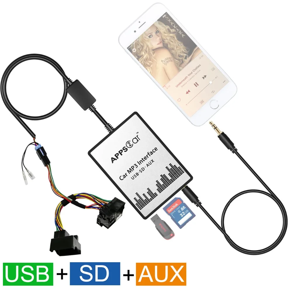 Auto Car USB SD AUX Adapter Audio Interface Mp3 Converter for Renault