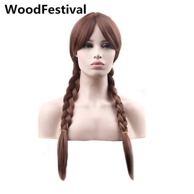 WoodFestival женский парик принцессы двойной косы косплей длинные термостойкие синтетические парики