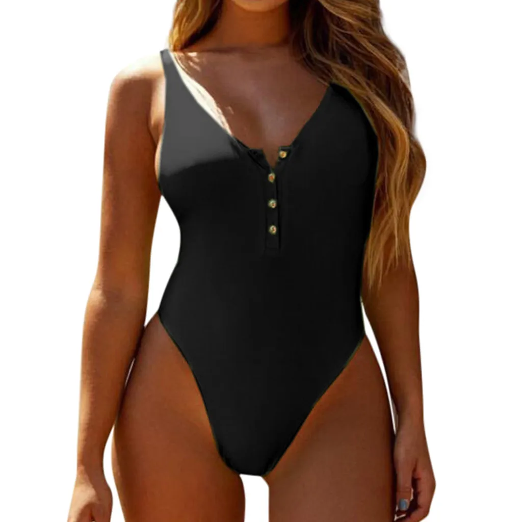 

Perimedes Women's solid color button one-piece swimsuit ladies sexy bikini Swimwear Women 2019 New One Piece #SS