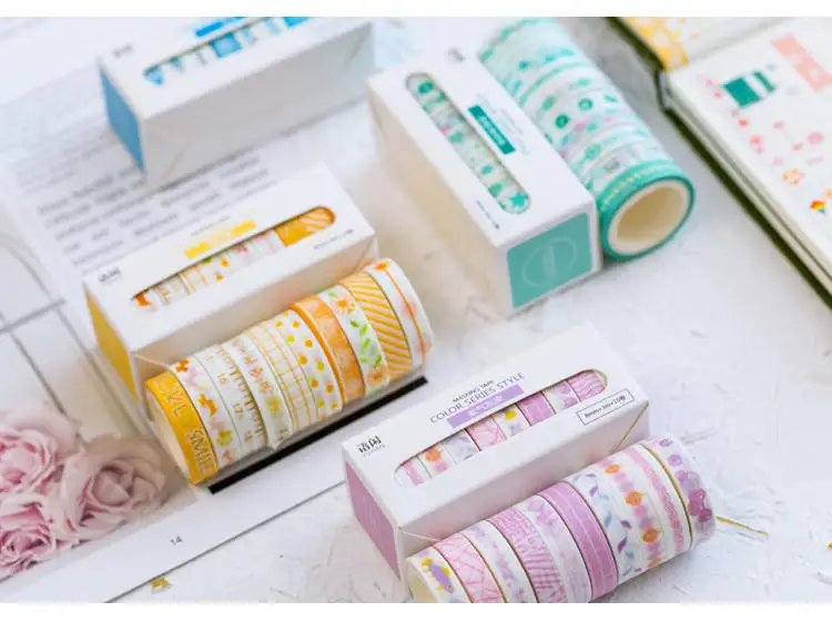 Fita de Papel Japonês dos Desenhos Jogos Lote Faça Você Mesmo Adesivo Decorativo Animados Básica Língua Flor Washi Tape Fita Adesiva Adesivos 10 - 15 Material escolar e de escritório