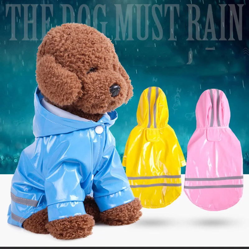

Summer Outdoor Puppy Pet Dog Hooded Raincoat Reflective PU Waterproof Pet Dog Solid Rain Coat Poncho Hooded Breathable Raincoat