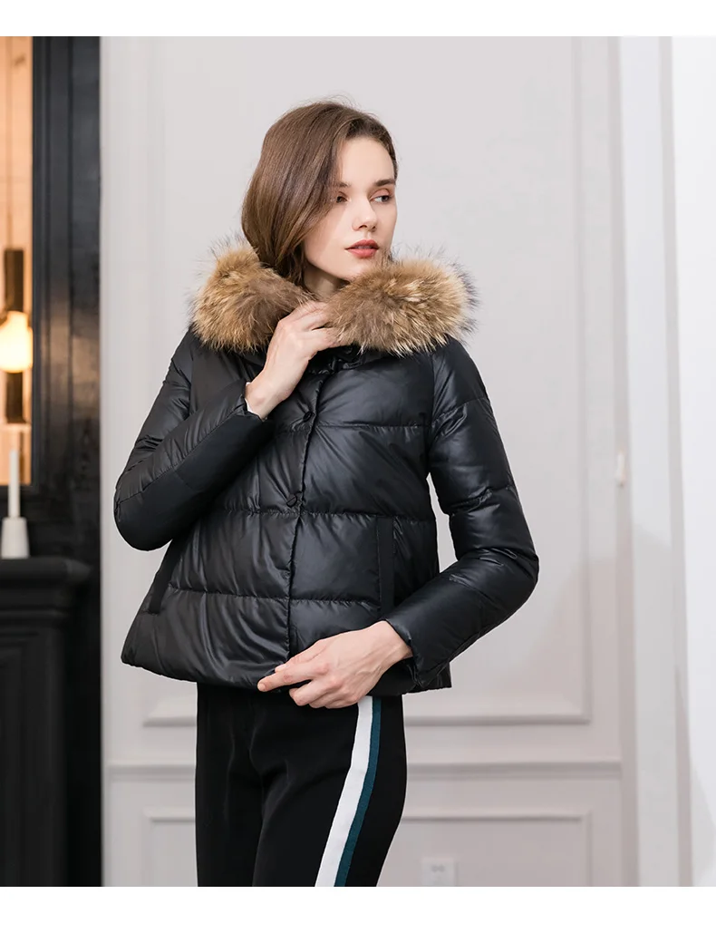 Новая парка зимняя женская куртка короткий пуховик с натуральным меховым воротником Женская модная повседневная однобортная Свободная куртка Z20