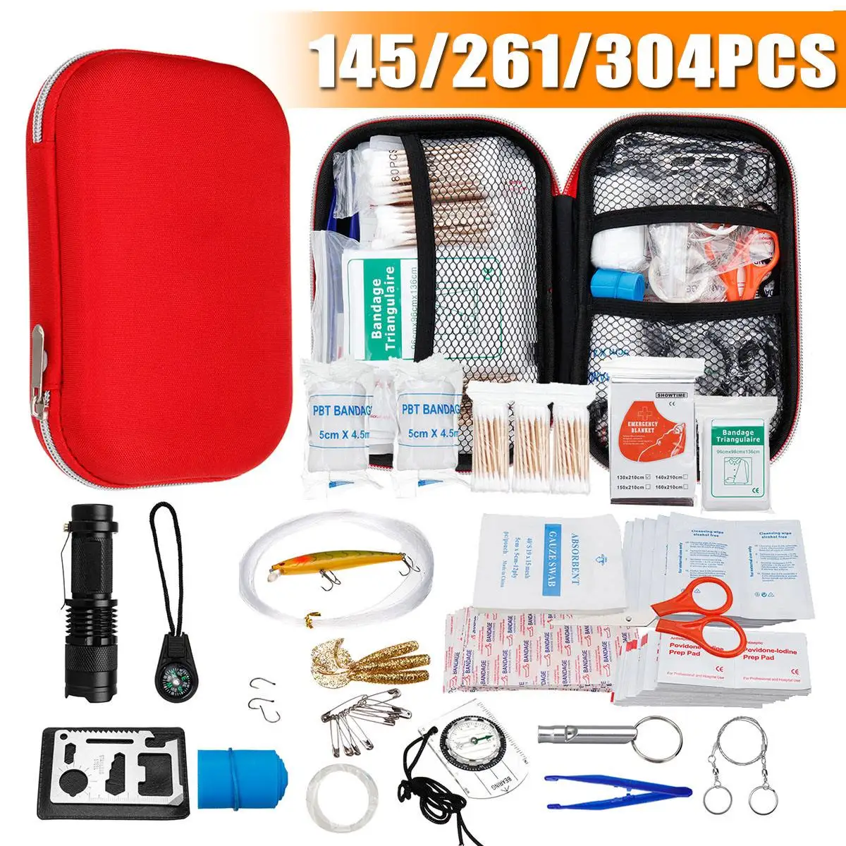 

145/261/304 Pcs Mini Safe Camping Hiking Car First Aid Bag Kit Outdoor Home Medical Emergency Kit Survival Rescue Treatment Pack