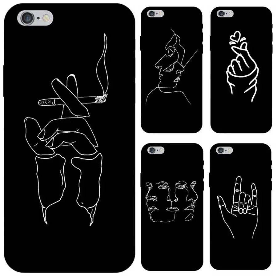 

Soft Cases on for iPhone 6s Cover for Fundas iPhone 5SE 6 6s 7 8 9 X XS XR Max Plus Case Fashion Character Sketch Phone Case