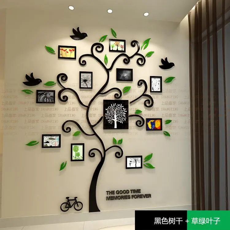 

2017 New 11pc Photo Frame Tree 3d Acrylic Three-dimensional Wall stickers TV Sofa Home Decorative Diy Crystal Decal Family tree